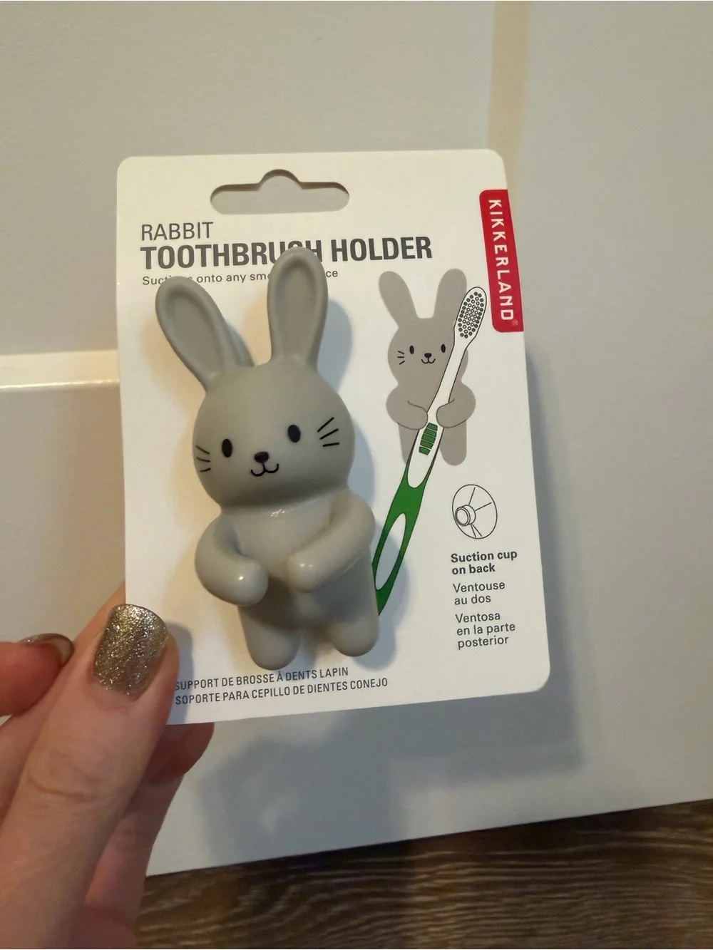 Kikkerland Gray Bunny Suction Toothbrush Holder